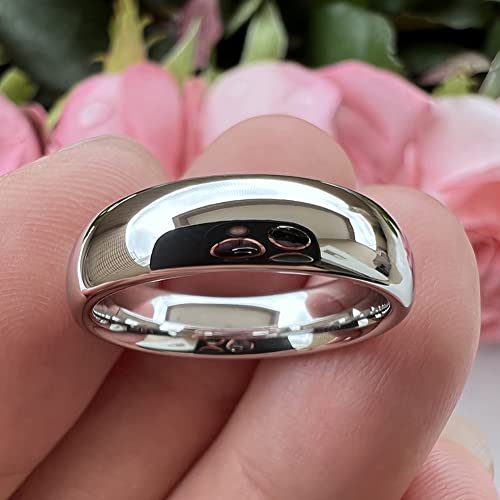8mm Domed Polished White Tungsten Engagement Ring for Men and Women