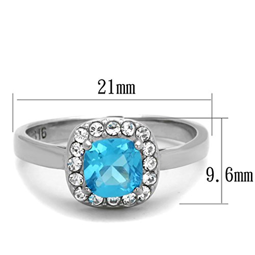Sea Blue CZ Halo Engagement Ring for Women