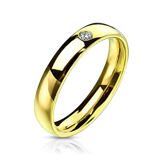 Stainless Steel Gold Ion Plated CZ Wedding Band, Sizes 4.5-14