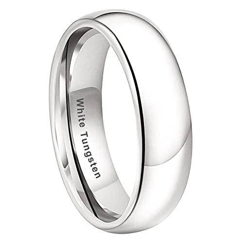 8mm Domed Polished White Tungsten Engagement Ring for Men and Women