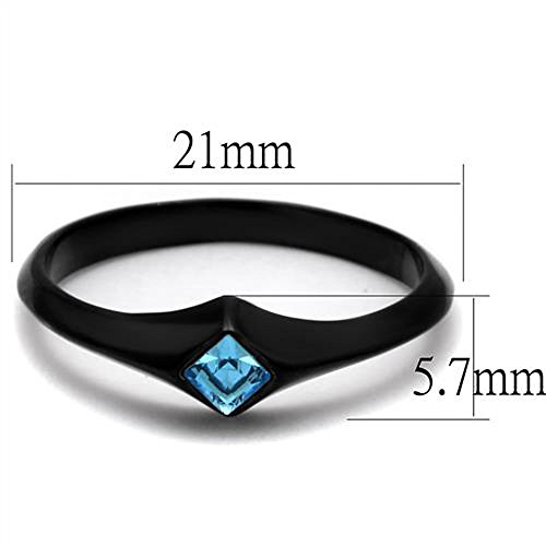 Sea Blue CZ Black Engagement Ring for Women